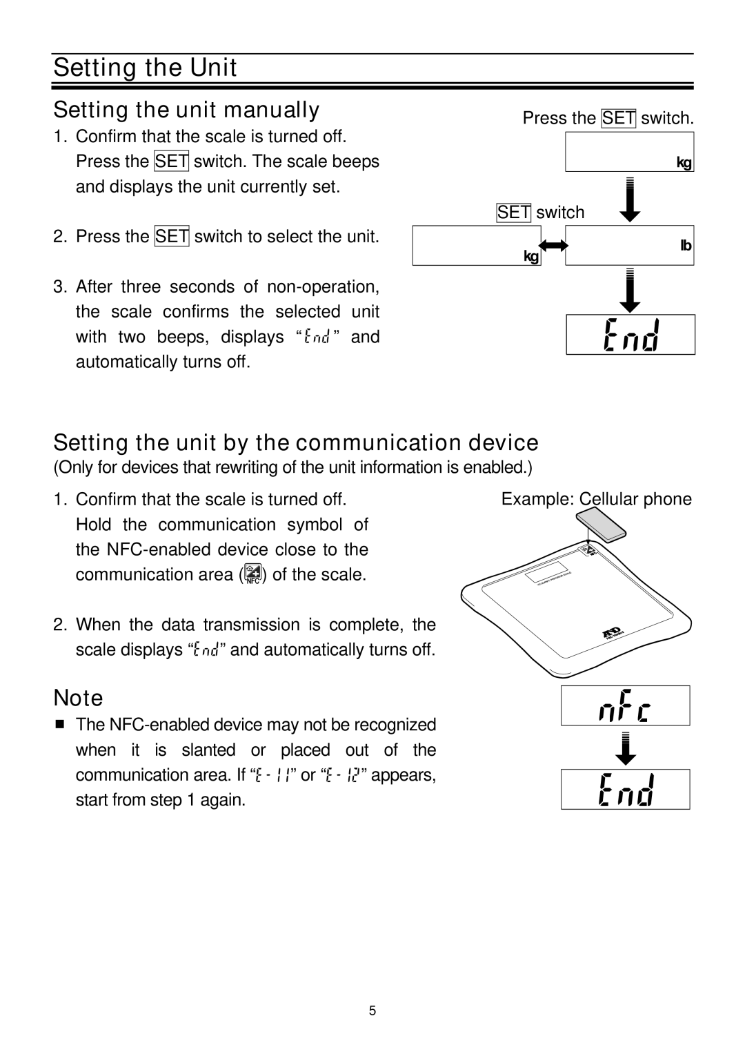 A&D UC-324NFC instruction manual Setting the Unit, Setting the unit manually, Setting the unit by the communication device 