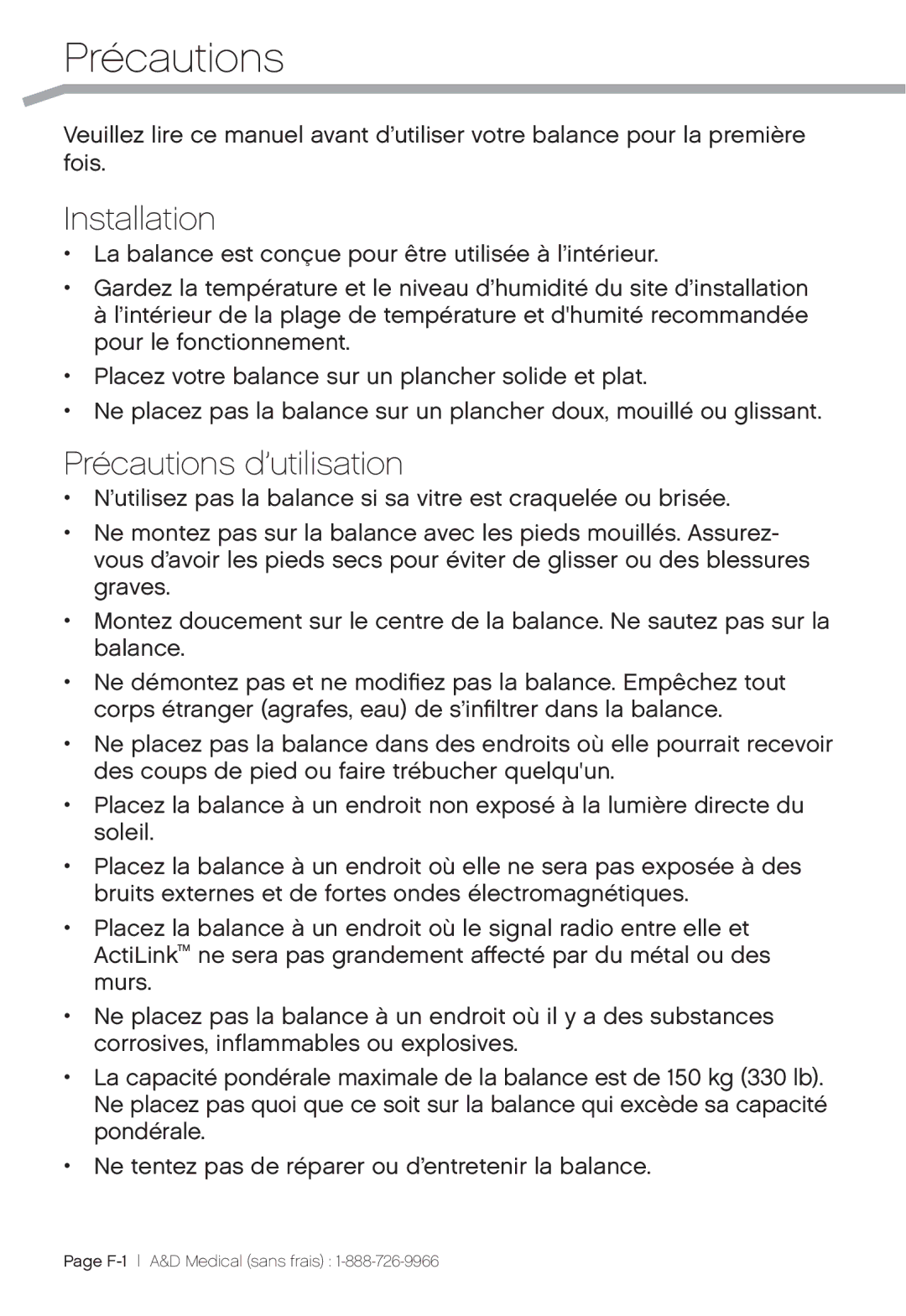 A&D UC-324THW, UC-324THX, UC-324TMW user manual Précautions d’utilisation 