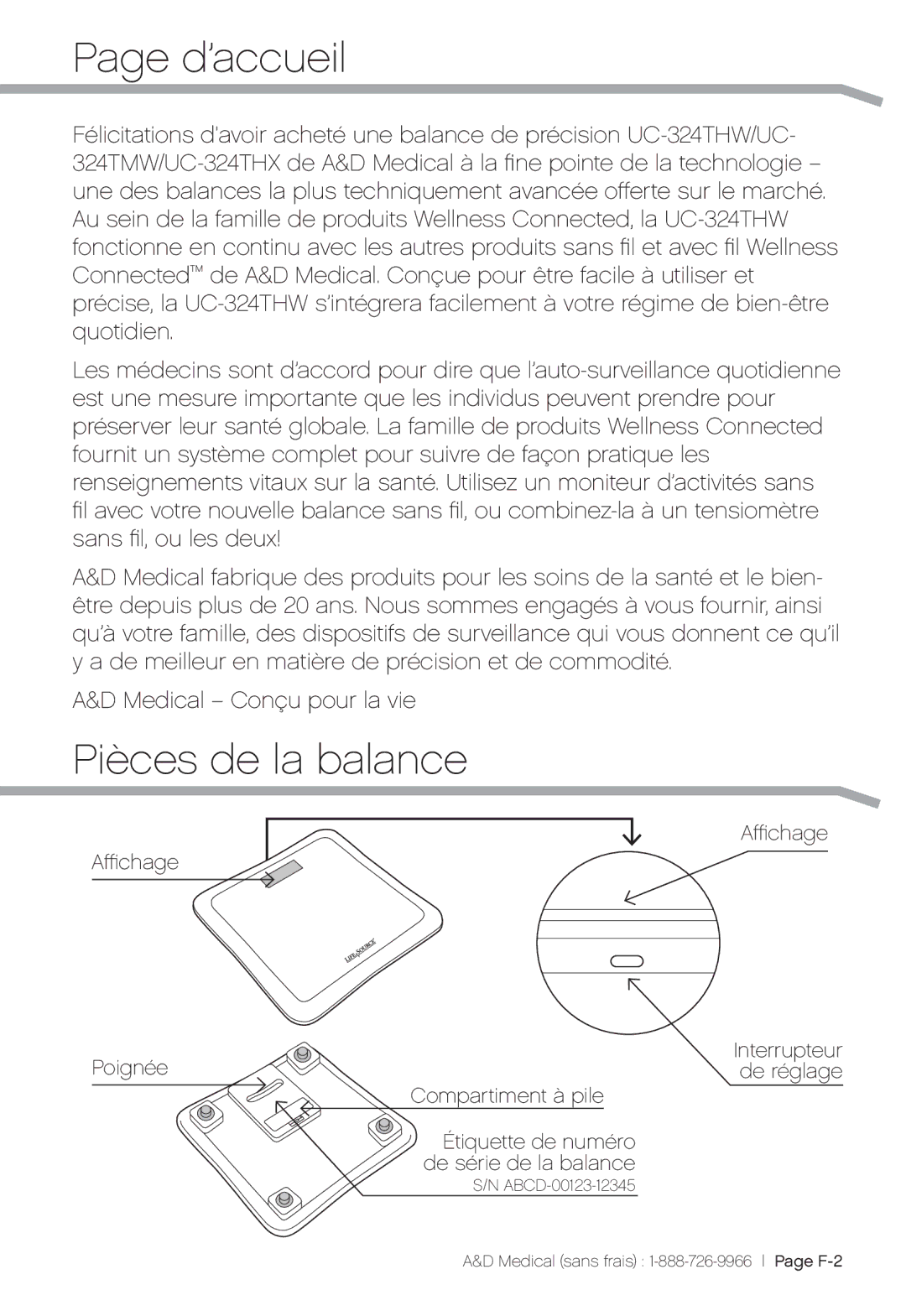 A&D UC-324THX, UC-324TMW, UC-324THW user manual D’accueil, Pièces de la balance 