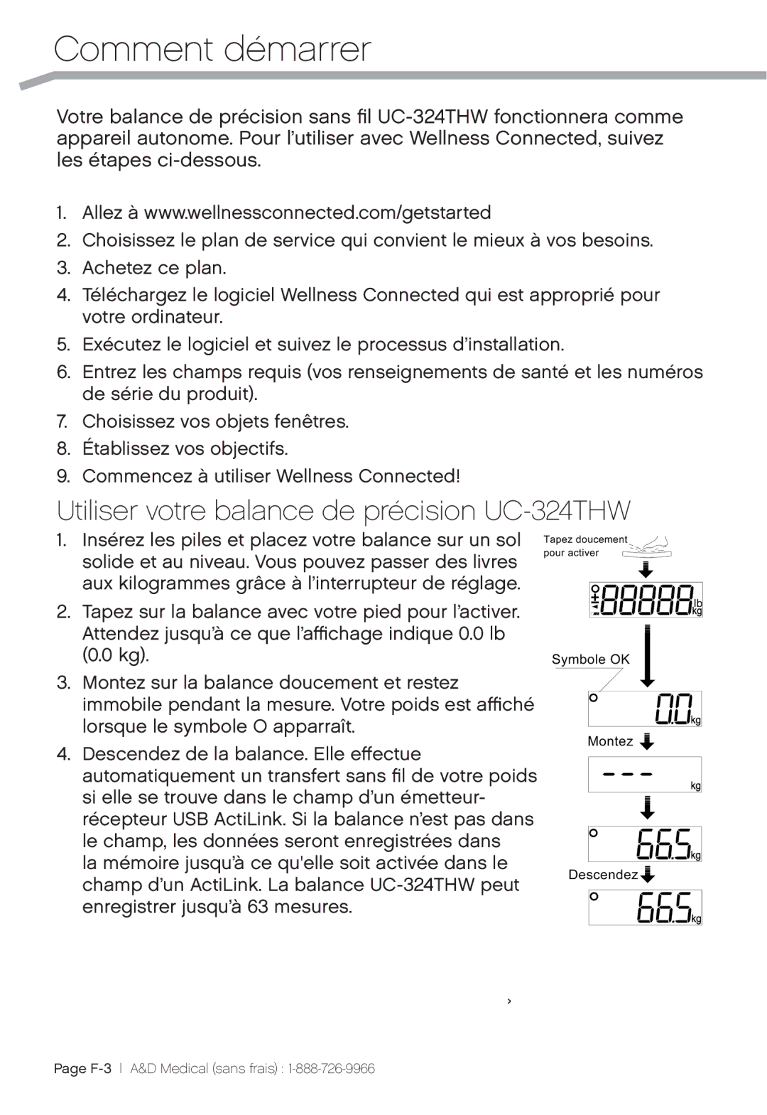 A&D UC-324TMW, UC-324THX user manual Comment démarrer, Utiliser votre balance de précision UC-324THW 