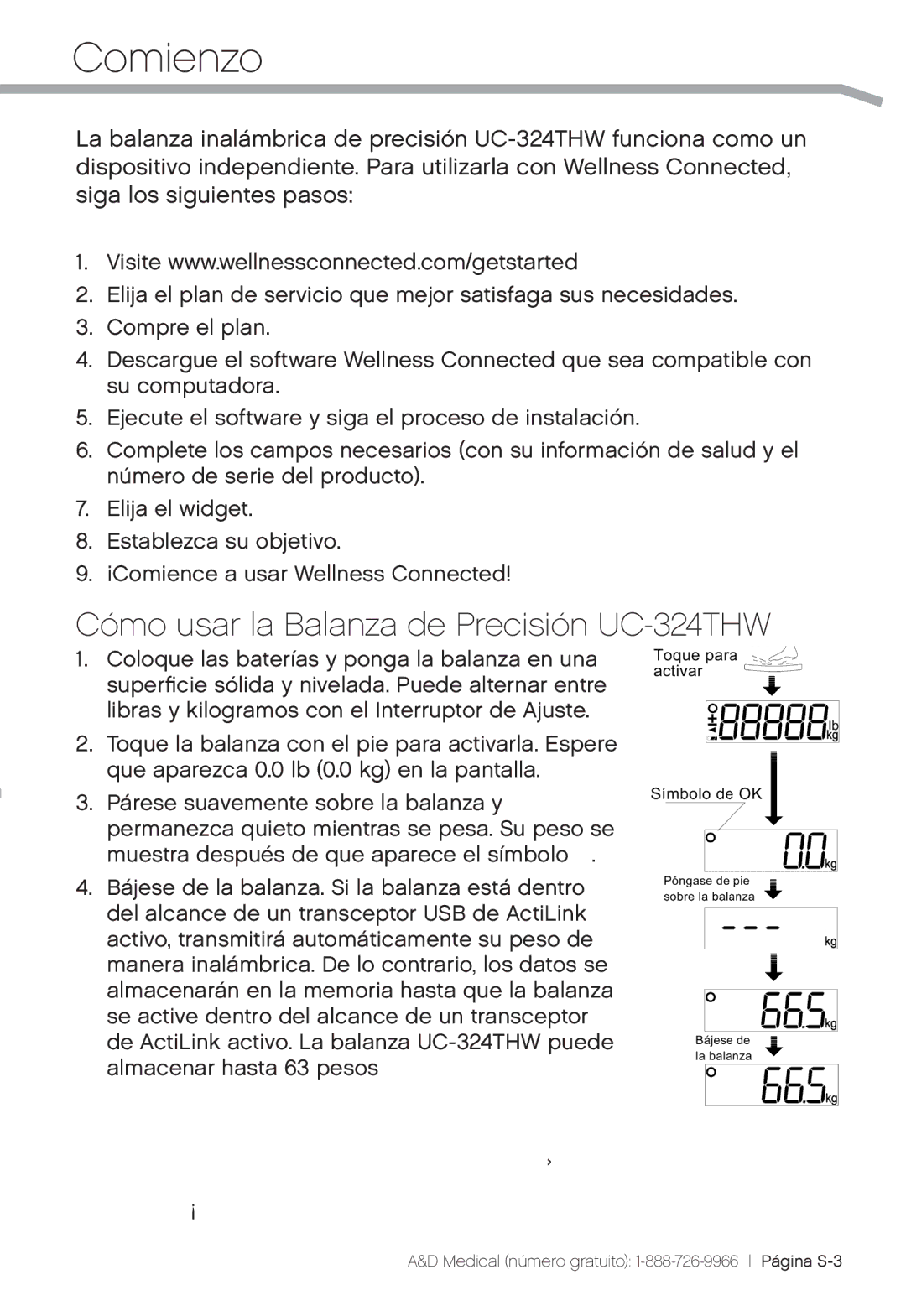 A&D UC-324THX, UC-324TMW user manual Comienzo, Cómo usar la Balanza de Precisión UC-324THW 