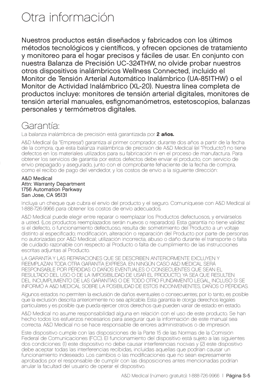 A&D UC-324THW, UC-324THX, UC-324TMW user manual Otra información, Garantía 