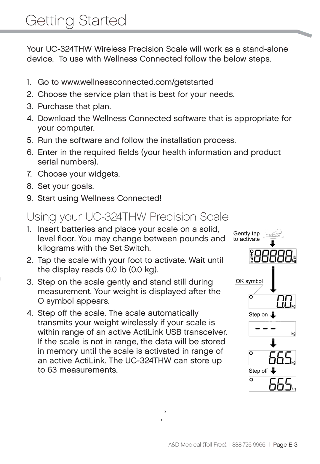 A&D UC-324THX, UC-324TMW user manual Getting Started, Using your UC-324THW Precision Scale 