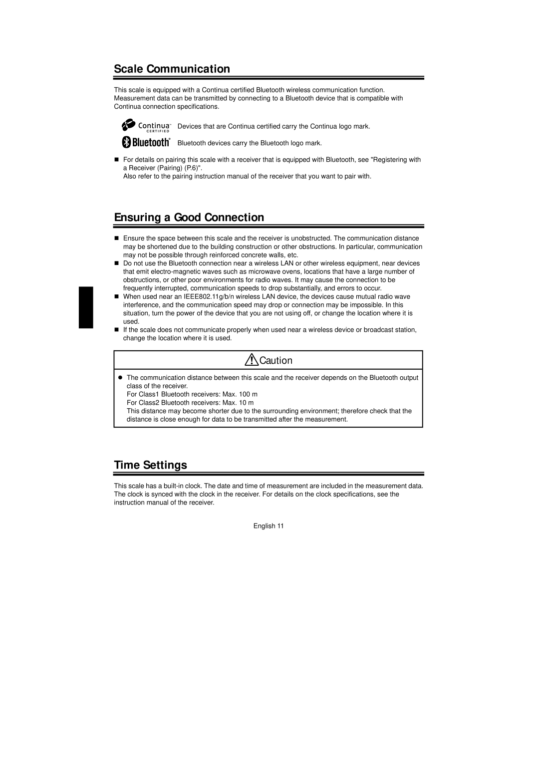 A&D UC-351PBT-Ci instruction manual Scale Communication, Ensuring a Good Connection, Time Settings 