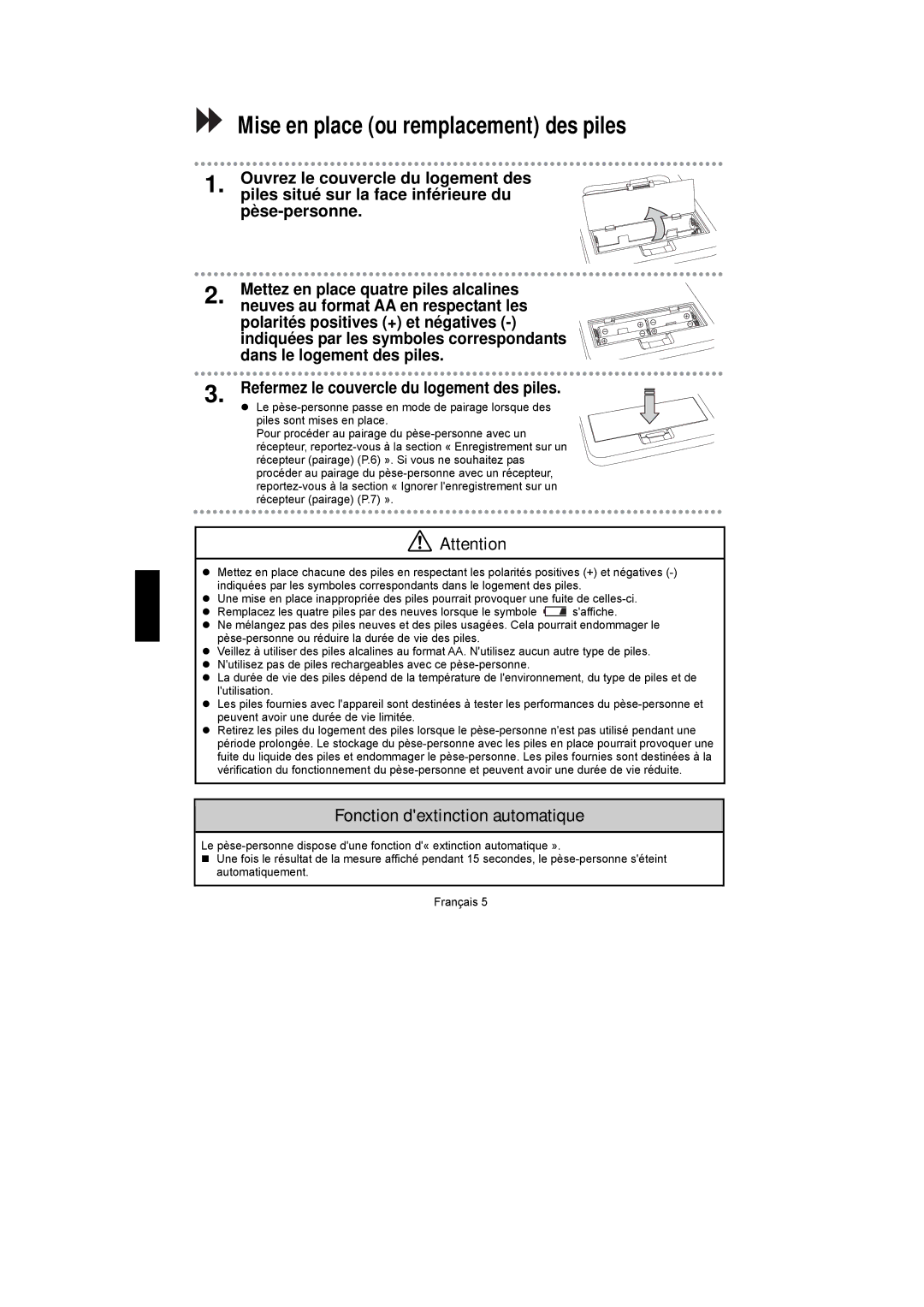 A&D UC-351PBT-Ci instruction manual Fonction dextinction automatique, Refermez le couvercle du logement des piles 