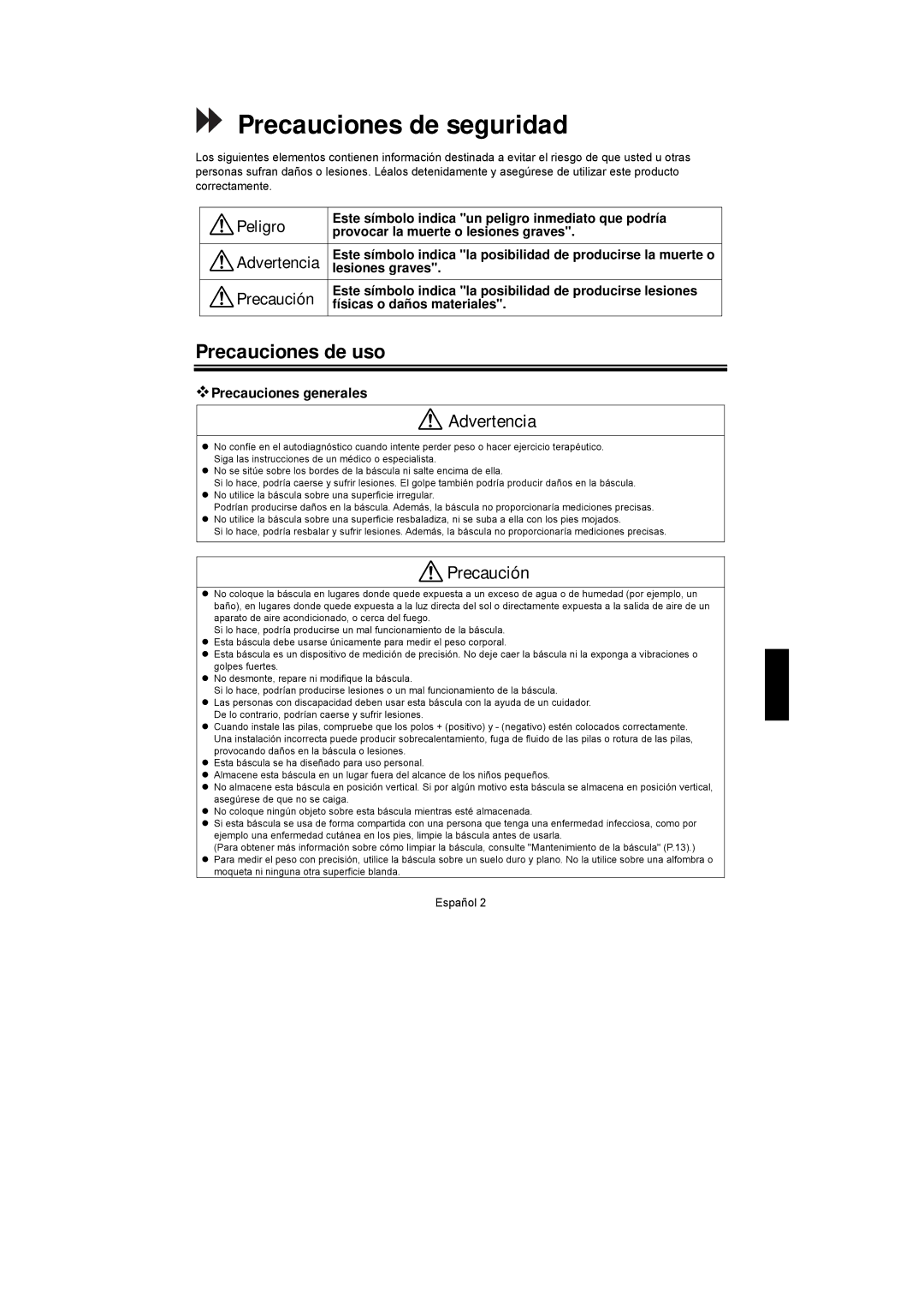 A&D UC-351PBT-Ci Precauciones de seguridad, Precauciones de uso, Advertencia, Precaución,  Precauciones generales 