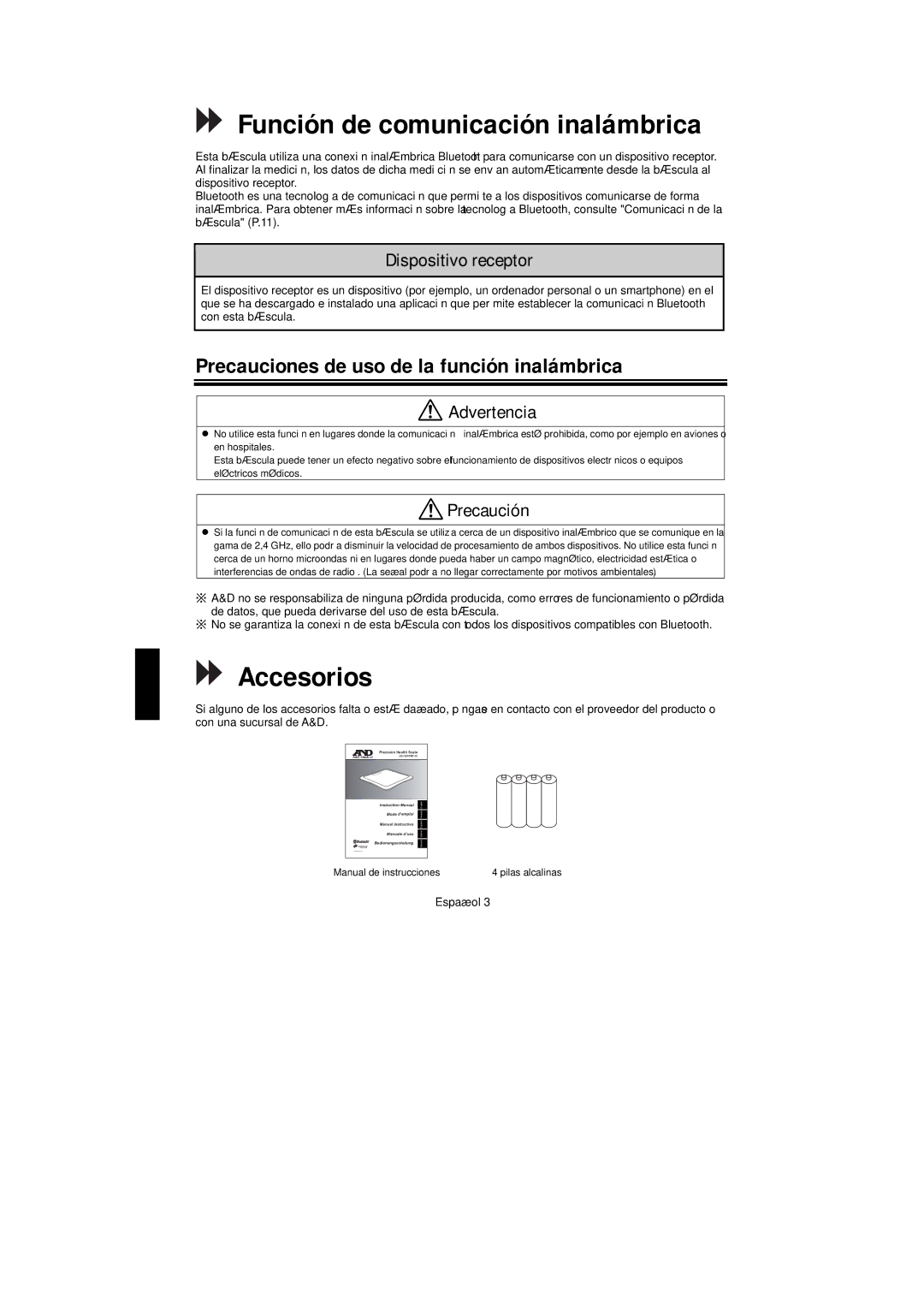 A&D UC-351PBT-Ci instruction manual Accesorios, Precauciones de uso de la función inalámbrica, Dispositivo receptor 