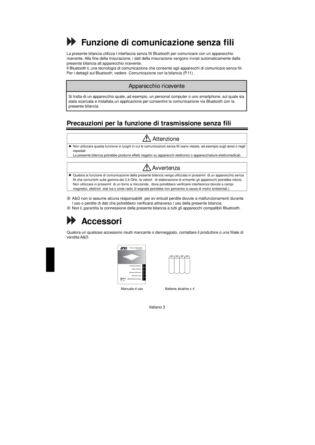 A&D UC-351PBT-Ci Funzione di comunicazione senza fili, Accessori, Precauzioni per la funzione di trasmissione senza fili 