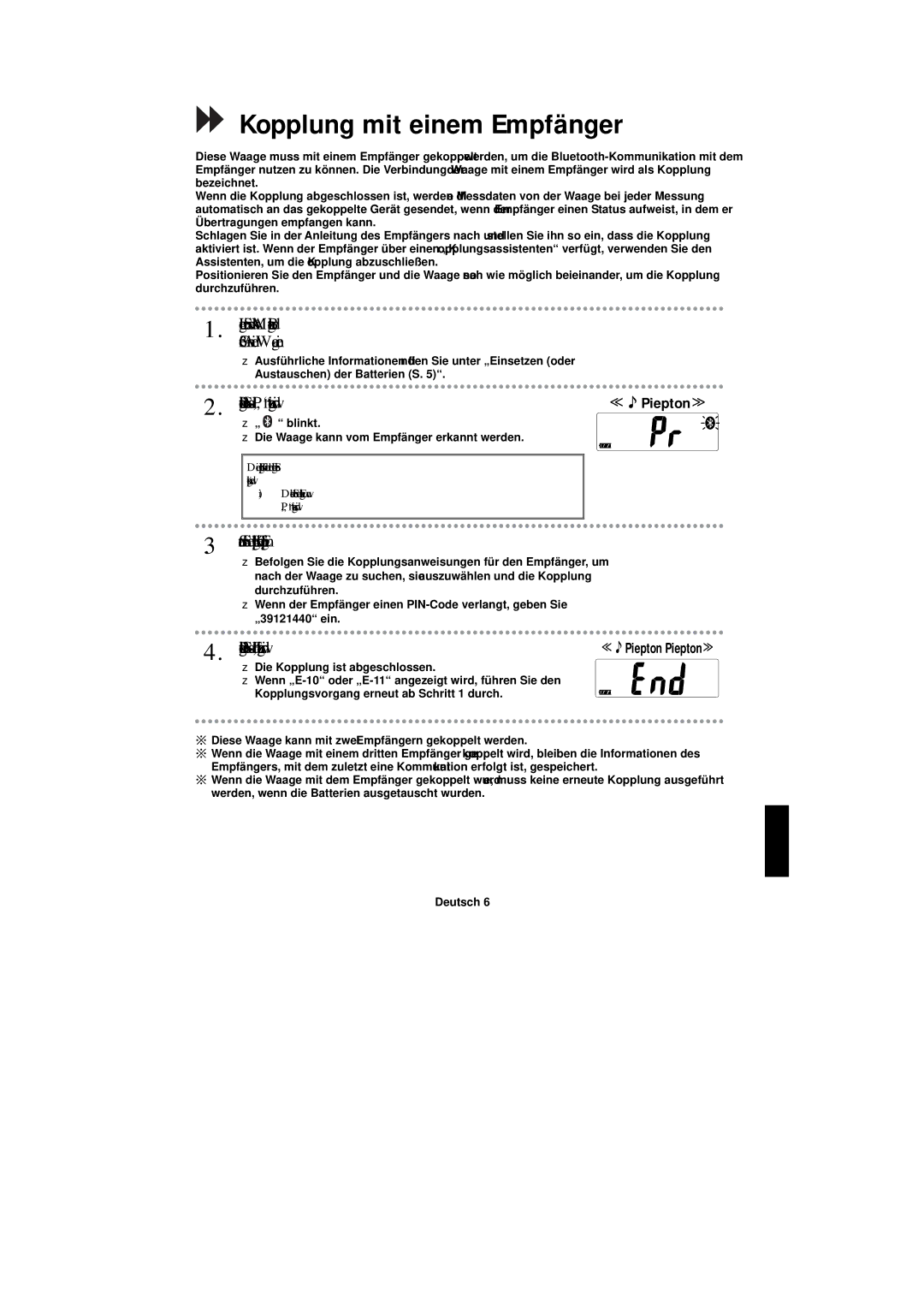 A&D UC-351PBT-Ci instruction manual Kopplung mit einem Empfänger, Bestätigen Sie, dass „Pr angezeigt wird ≪Piepton ≫ 