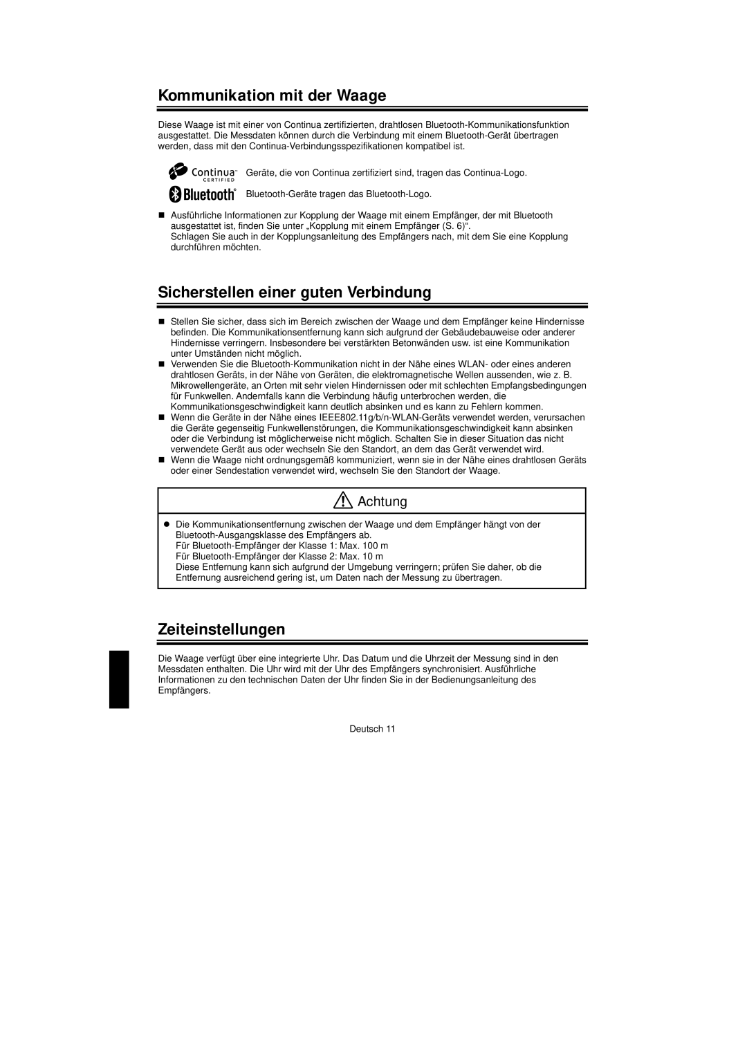 A&D UC-351PBT-Ci instruction manual Kommunikation mit der Waage, Sicherstellen einer guten Verbindung, Zeiteinstellungen 