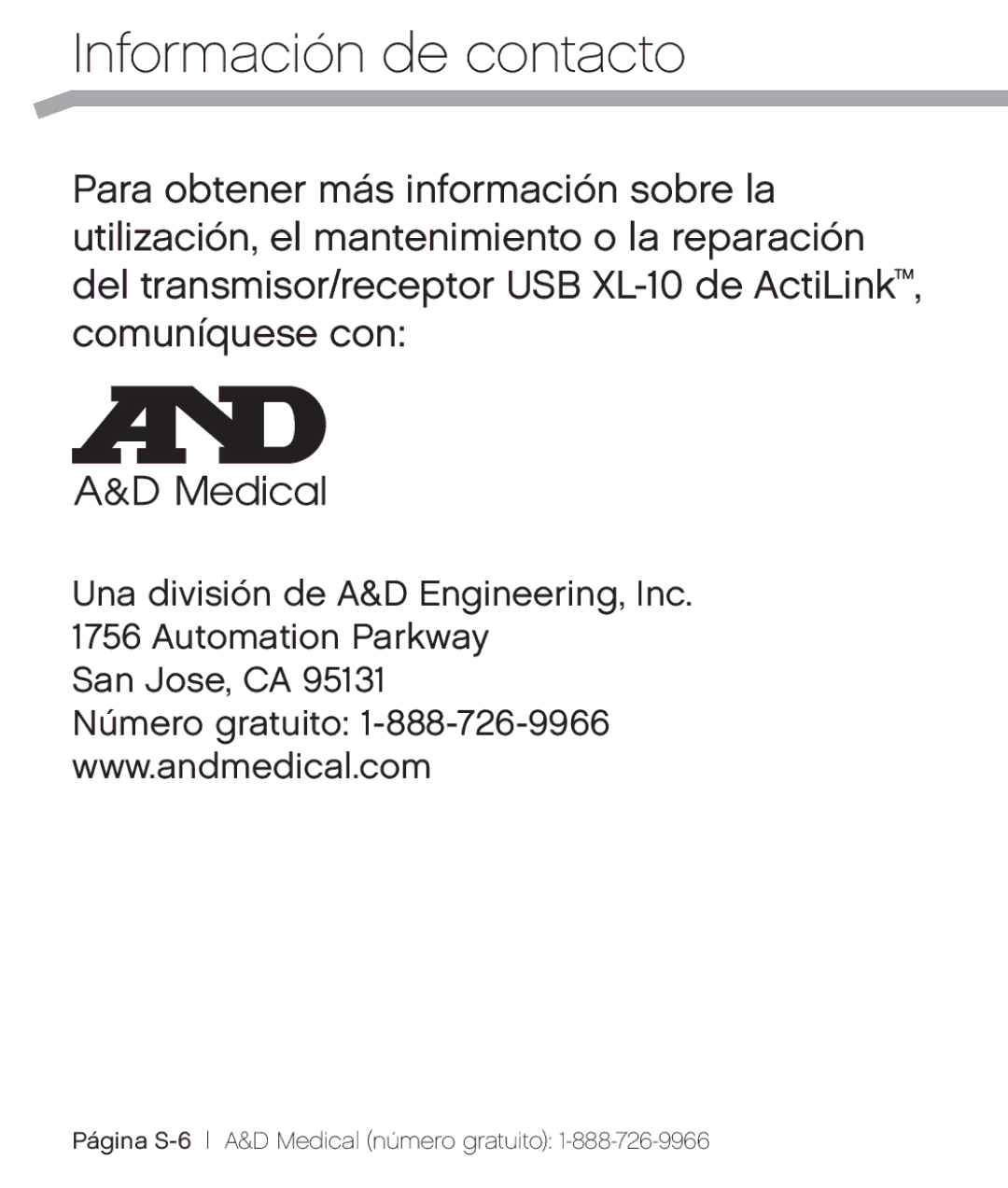 A&D XL-10 user manual Información de contacto 