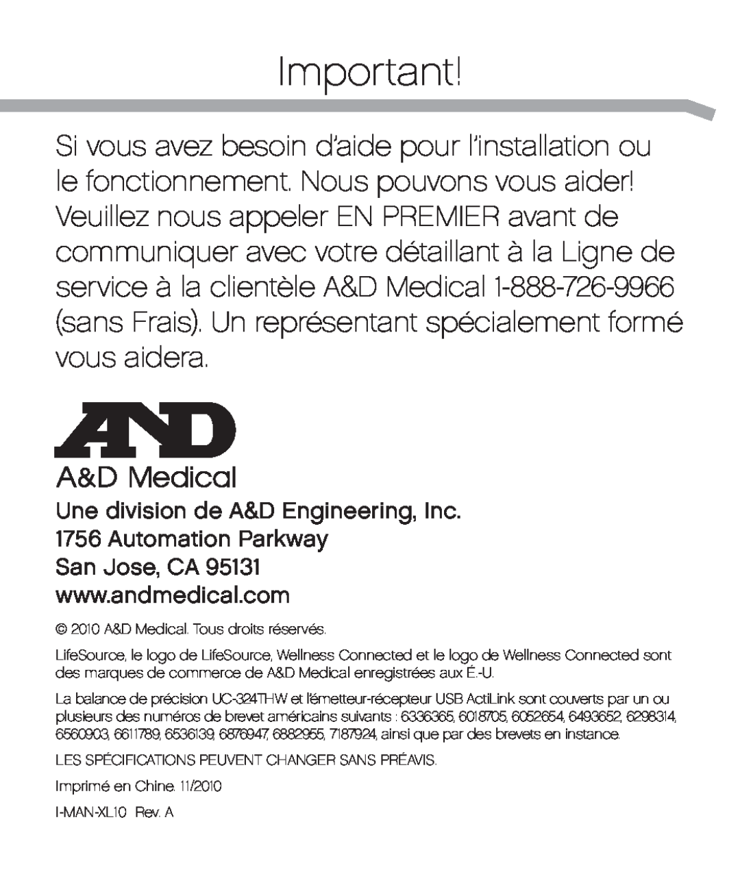 A&D XL-10 user manual Une division de A&D Engineering, Inc. 1756 Automation Parkway 