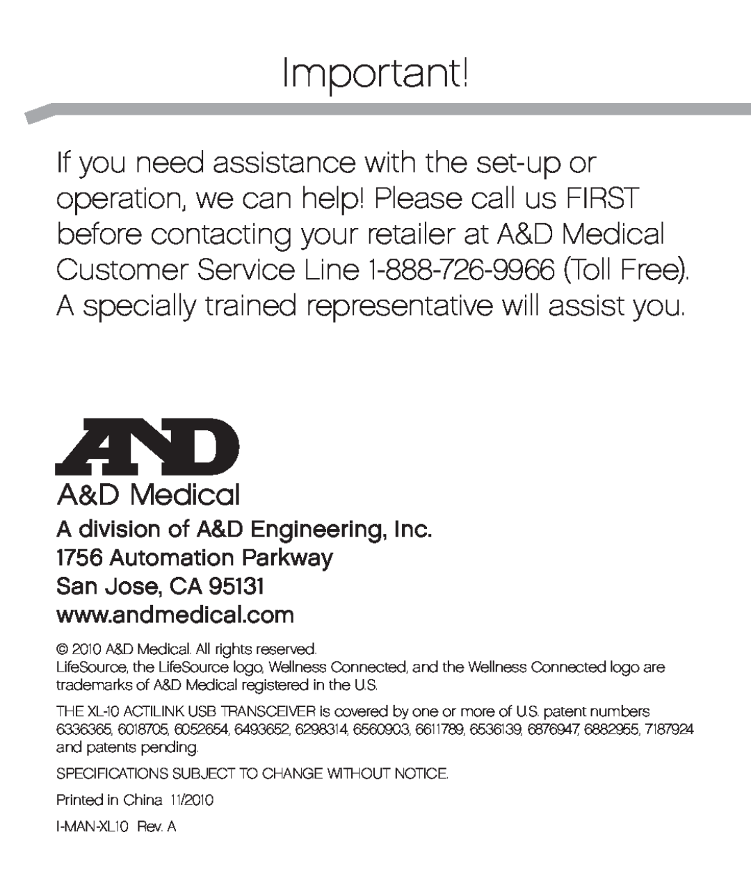 A&D XL-10 user manual A division of A&D Engineering, Inc. 1756 Automation Parkway 