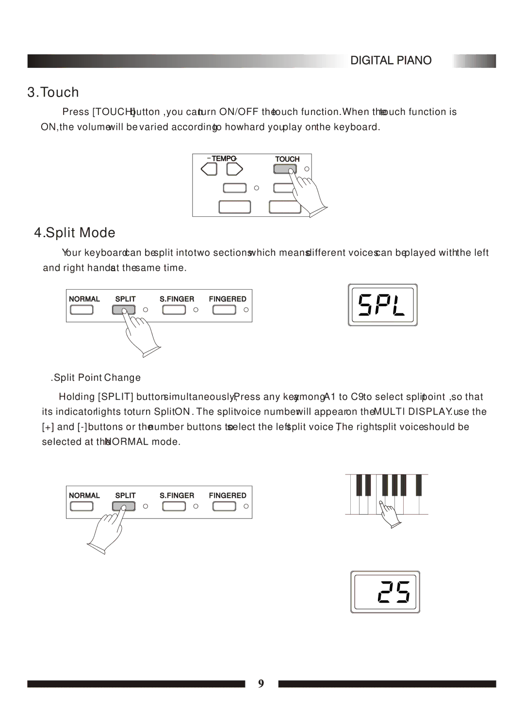 Adagio Teas PDP100 manual Touch, Split Mode, Split Point Change 