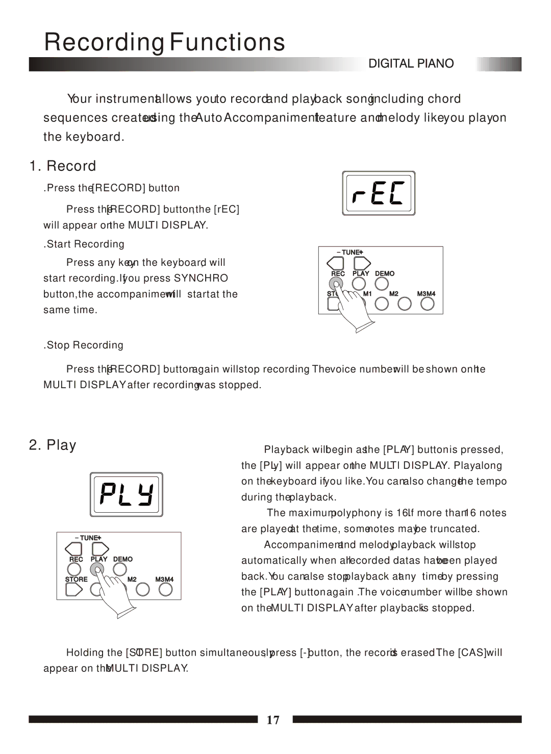 Adagio Teas PDP100 manual Recording Functions, Play 