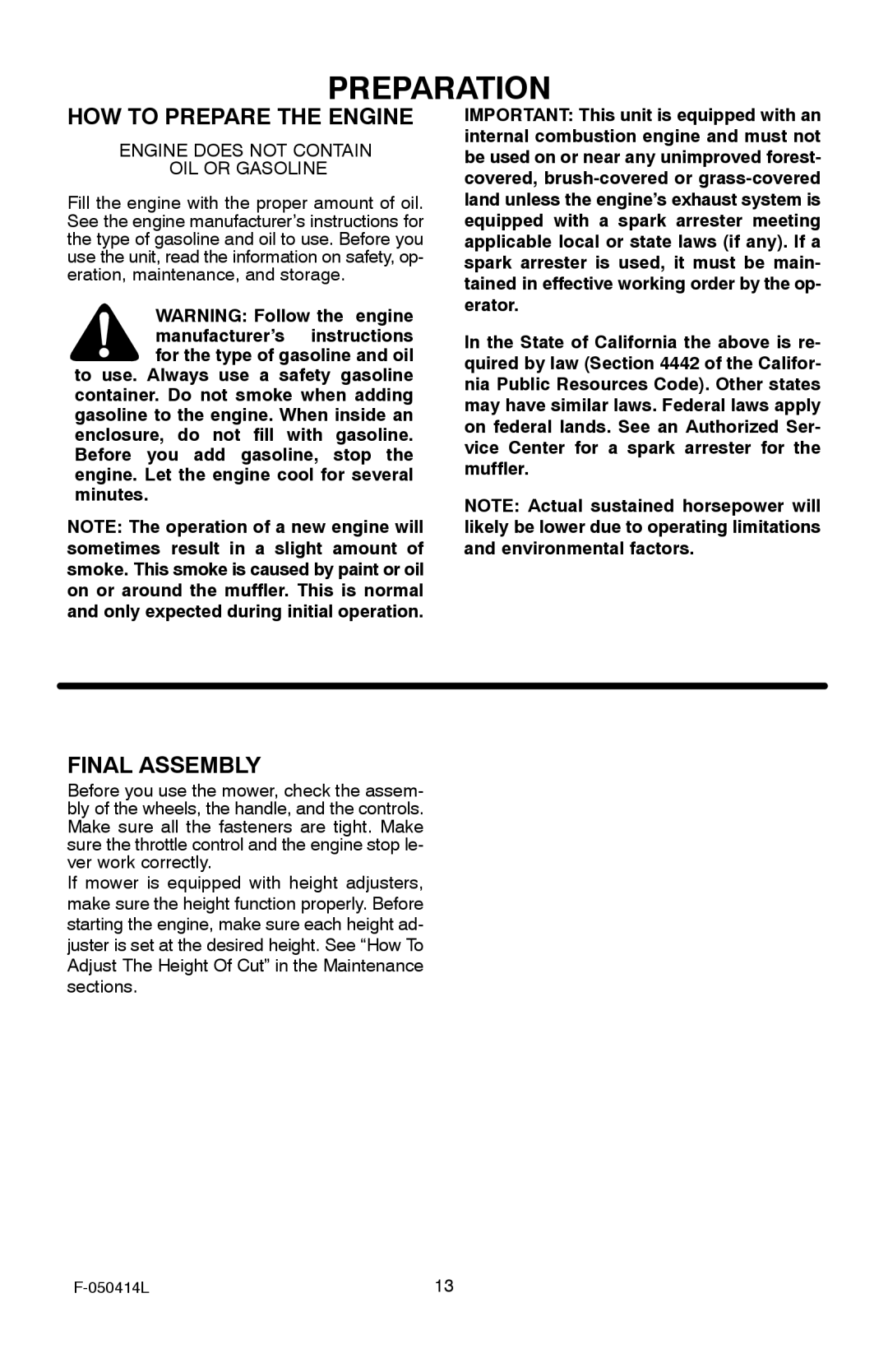 Adams 22 manual HOW to Prepare the Engine, Final Assembly 