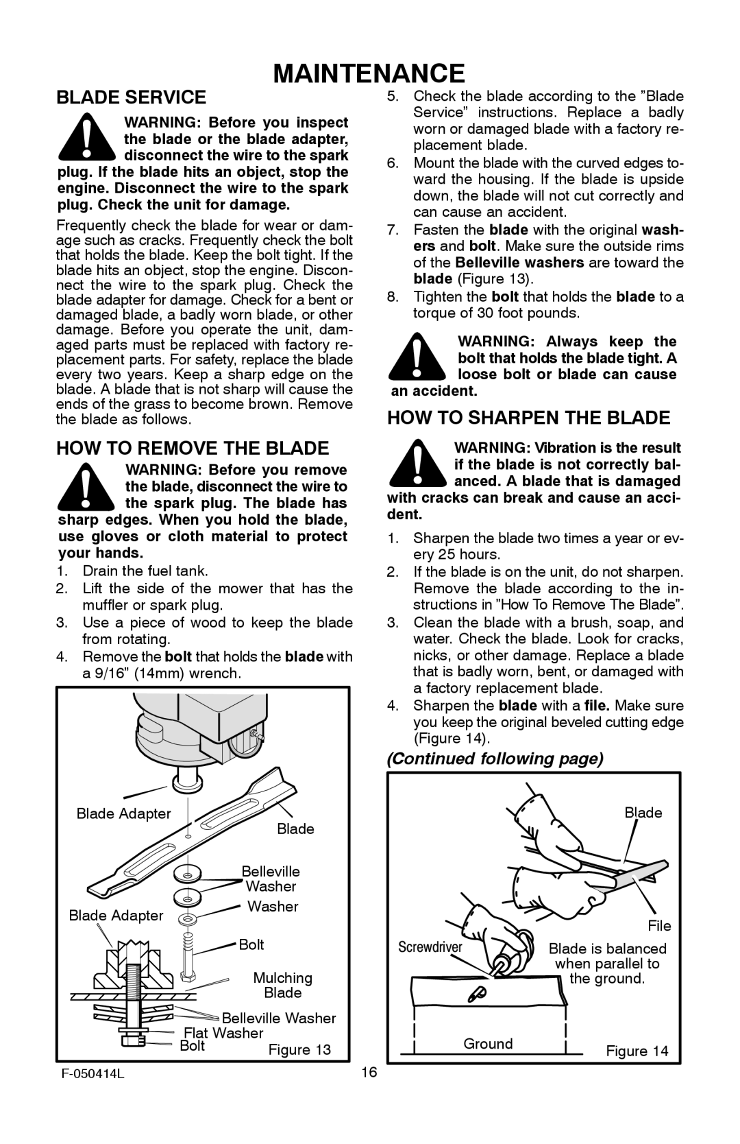 Adams 22 manual Blade Service, HOW to Sharpen the Blade, HOW to Remove the Blade 