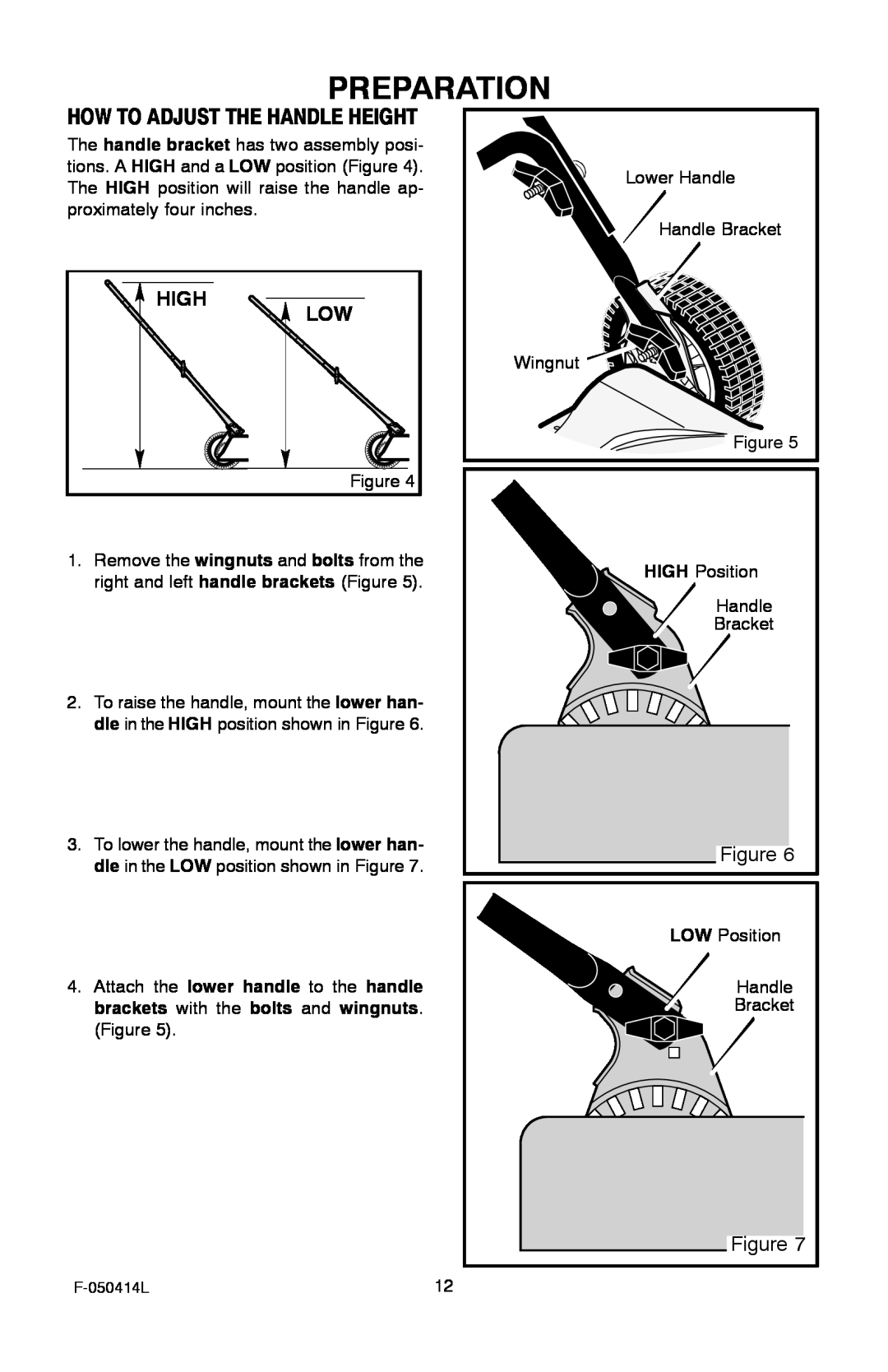 Adams 22 manual Preparation, How To Adjust The Handle Height, High 