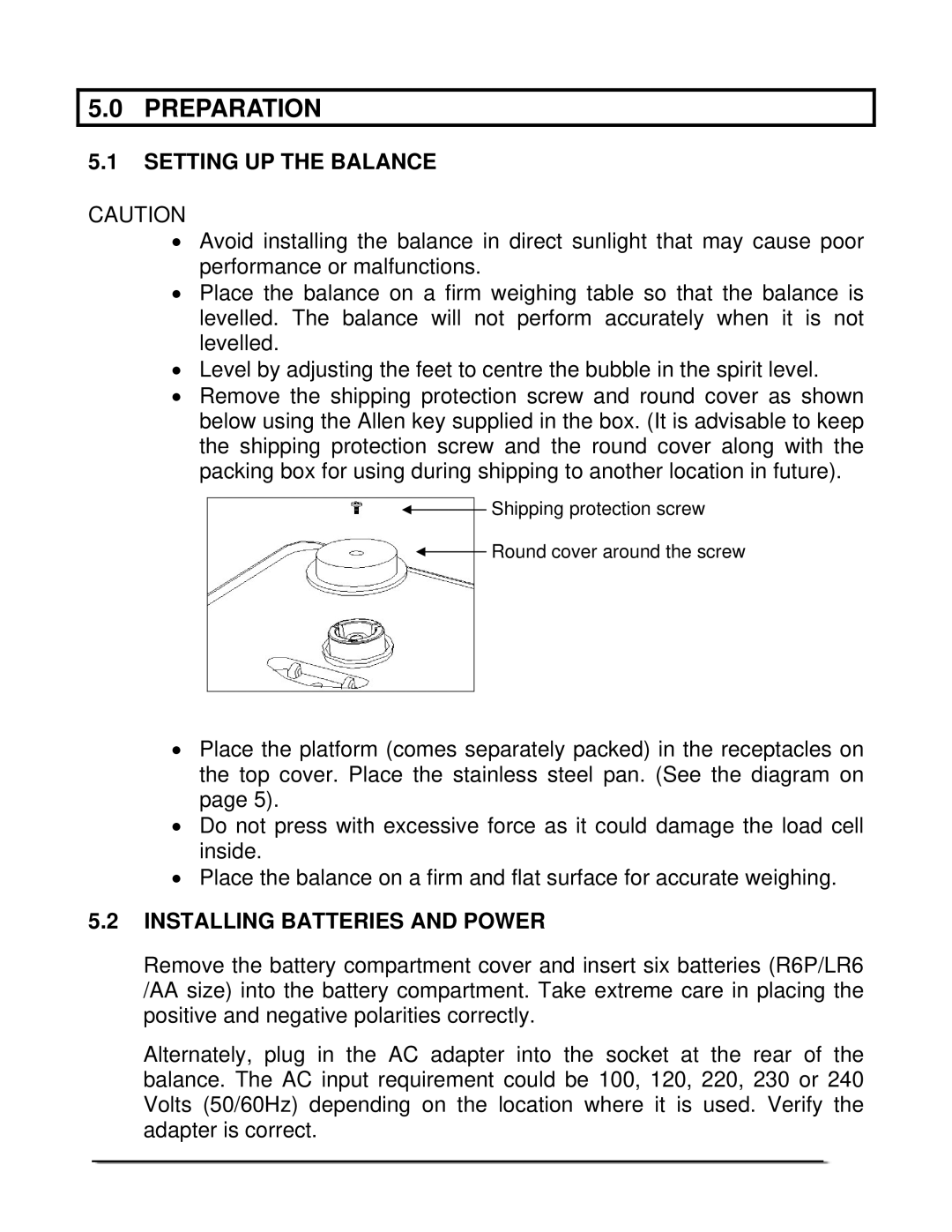 Adams AQT SERIES manual Preparation, Setting UP the Balance, Installing Batteries and Power 