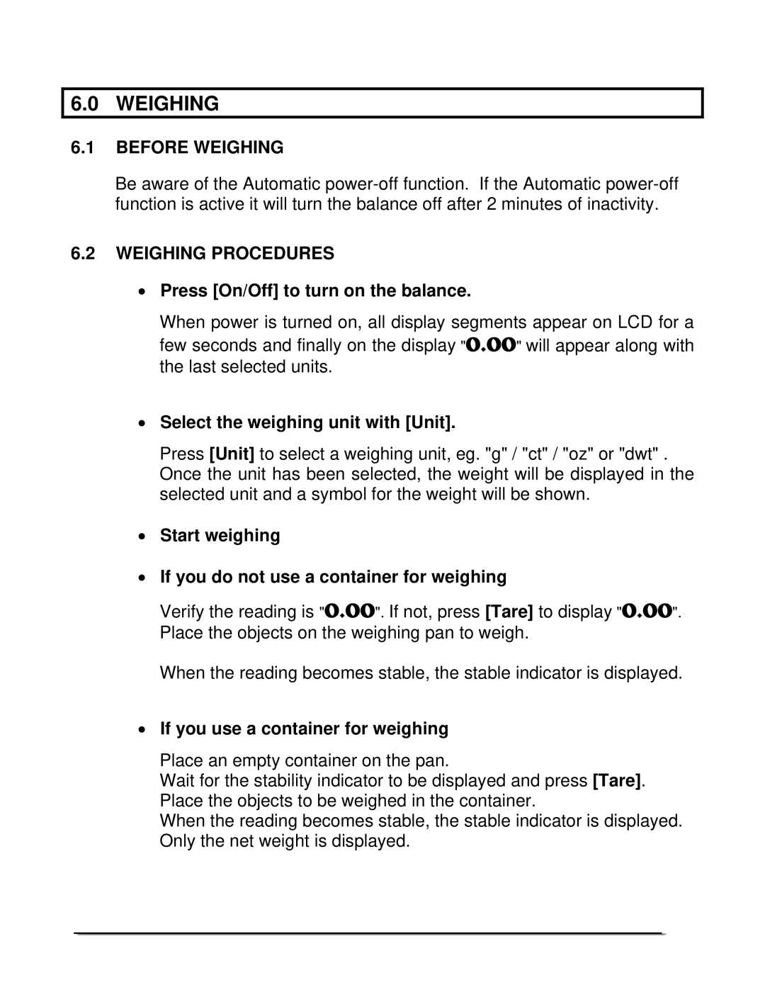 Adams AQT SERIES manual Before Weighing, Weighing Procedures 