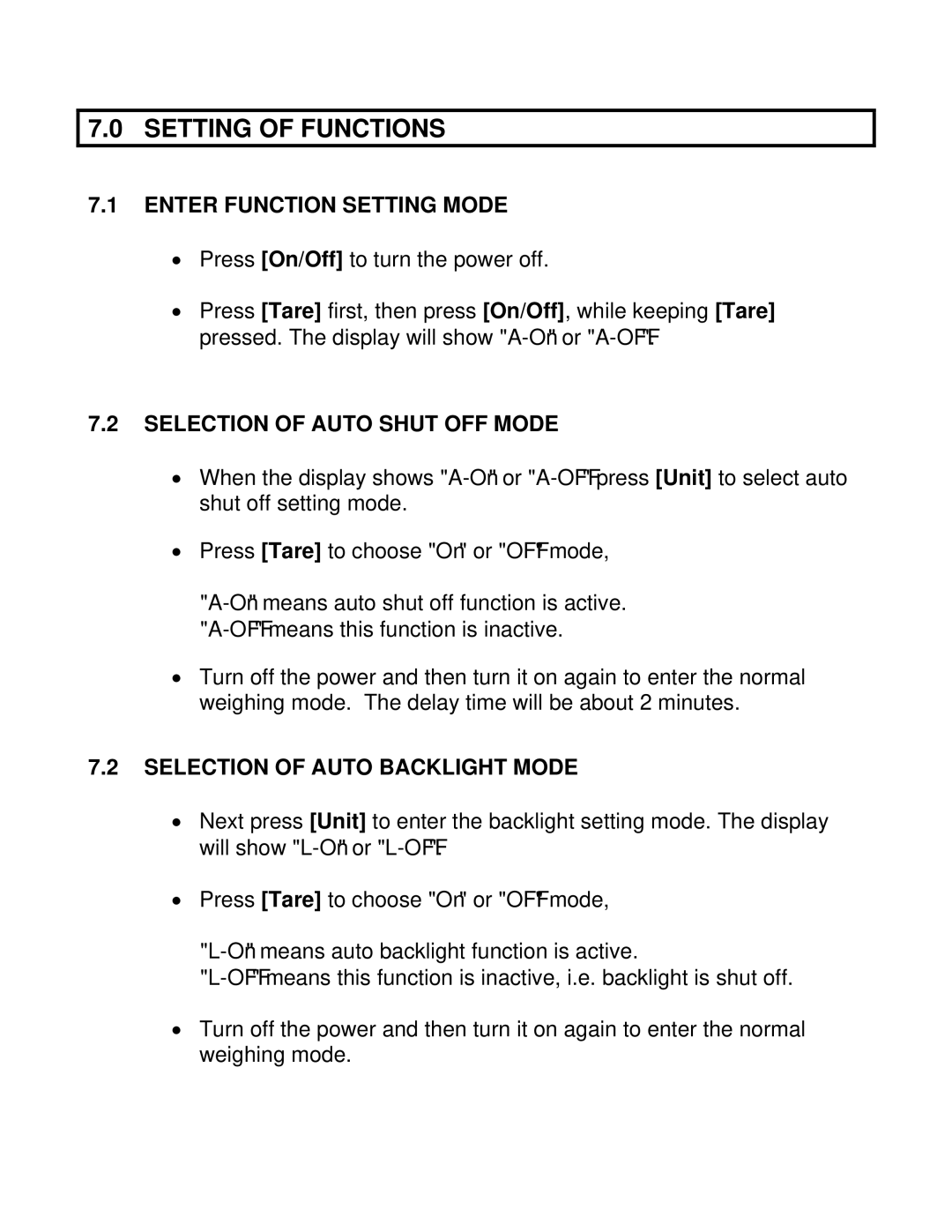 Adams AQT SERIES manual Setting of Functions, Enter Function Setting Mode, Selection of Auto Shut OFF Mode 