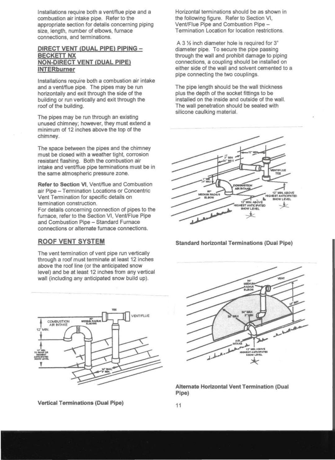 Adams Condensing Oil-Fired Furnace Direct Vent Dual Pipe Piping ­ Beckett NX, NON-DIRECT Vent Dual Pipe INTERburner 