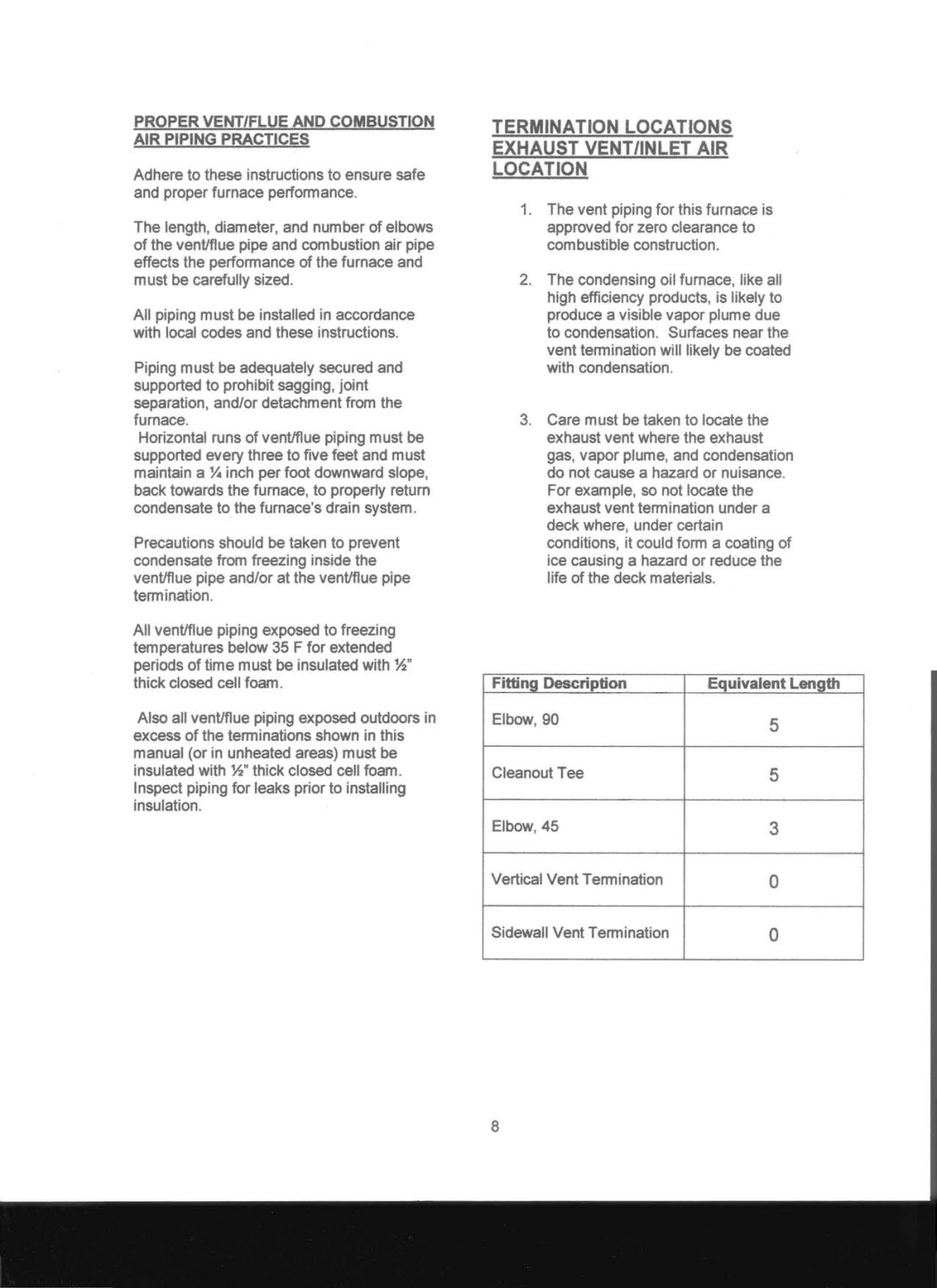 Adams Condensing Oil-Fired Furnace operation manual Termination Locations Exhaust VENT/INLET AIR 