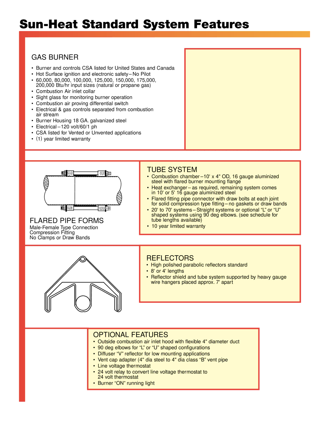 Adams Low Intensity Infra-Red Heater manual Sun-Heat Standard System Features 