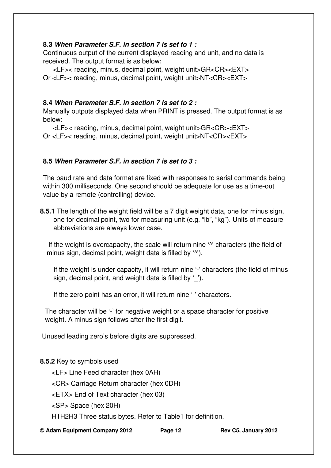 Adams MDW-250L manual When Parameter S.F. in is set to 