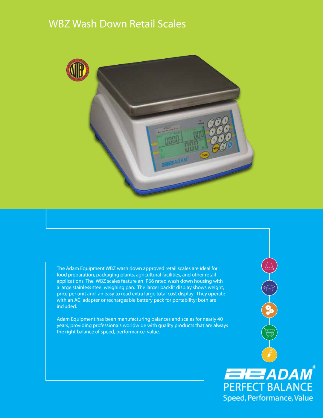 Adams WBZ 30aM, WBZ 15a-KG, WBZ 30a-KG, WBZ 6a-KG, WBZ 15aM, WBZ 6aM manual WBZ Wash Down Retail Scales 