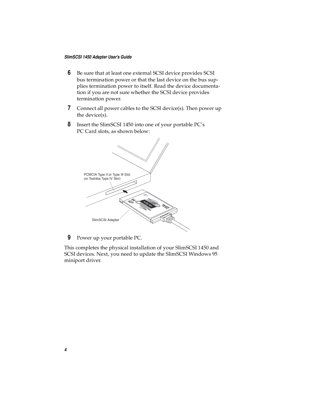 Adaptec manual SlimSCSI 1450 Adapter User’s Guide 