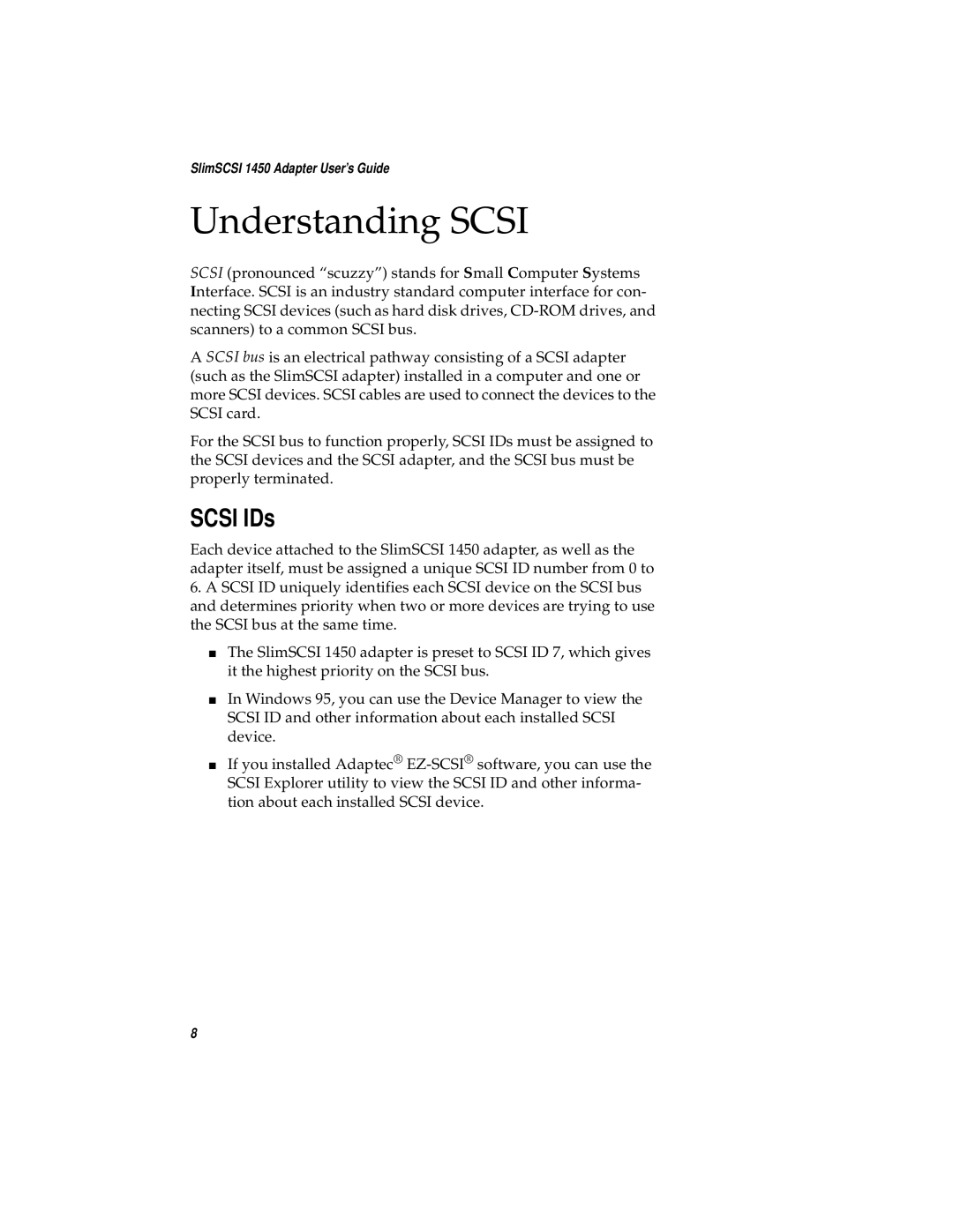 Adaptec 1450 manual Understanding Scsi, Scsi IDs 