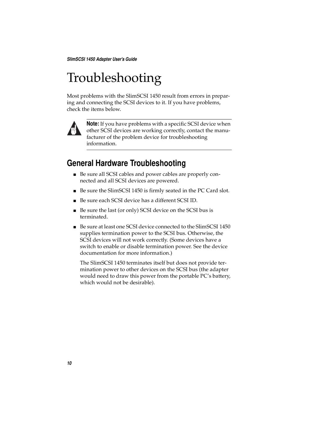 Adaptec 1450 manual General Hardware Troubleshooting 