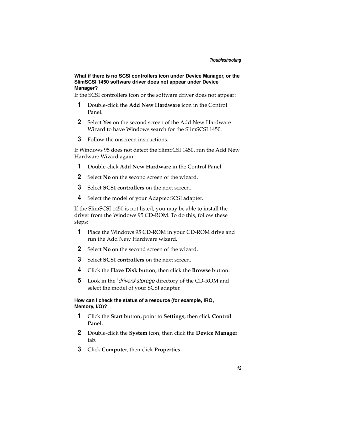 Adaptec 1450 manual Troubleshooting 