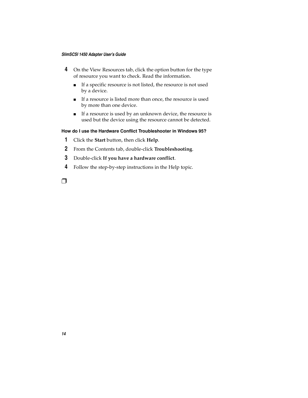 Adaptec 1450 manual Double-clickIf you have a hardware conflict 