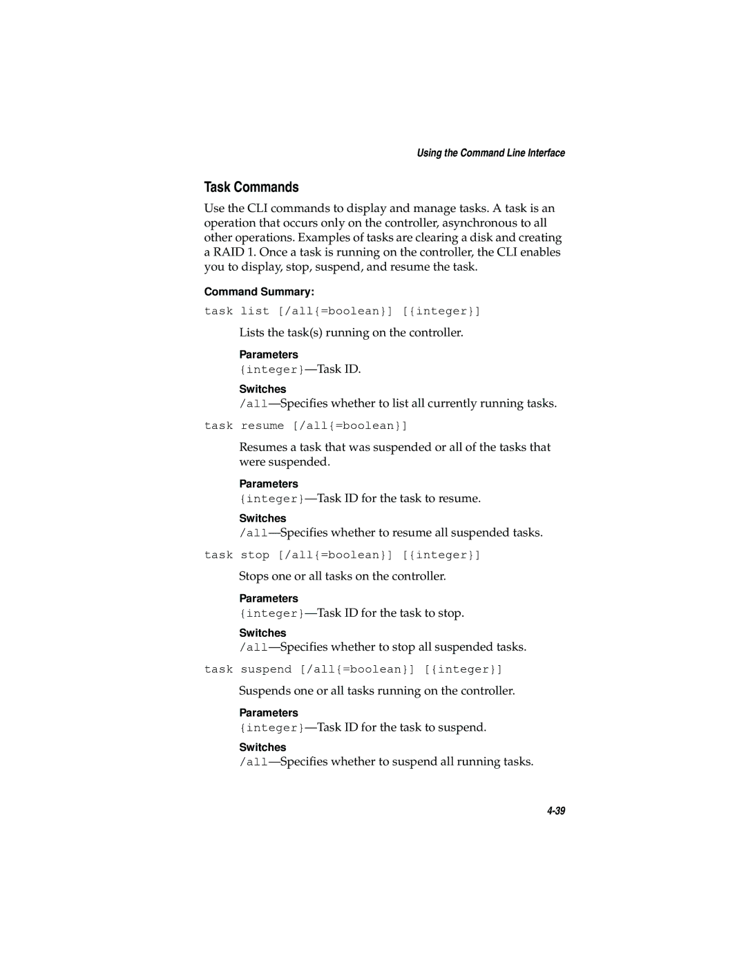 Adaptec 2200S, 2120S manual Task Commands 