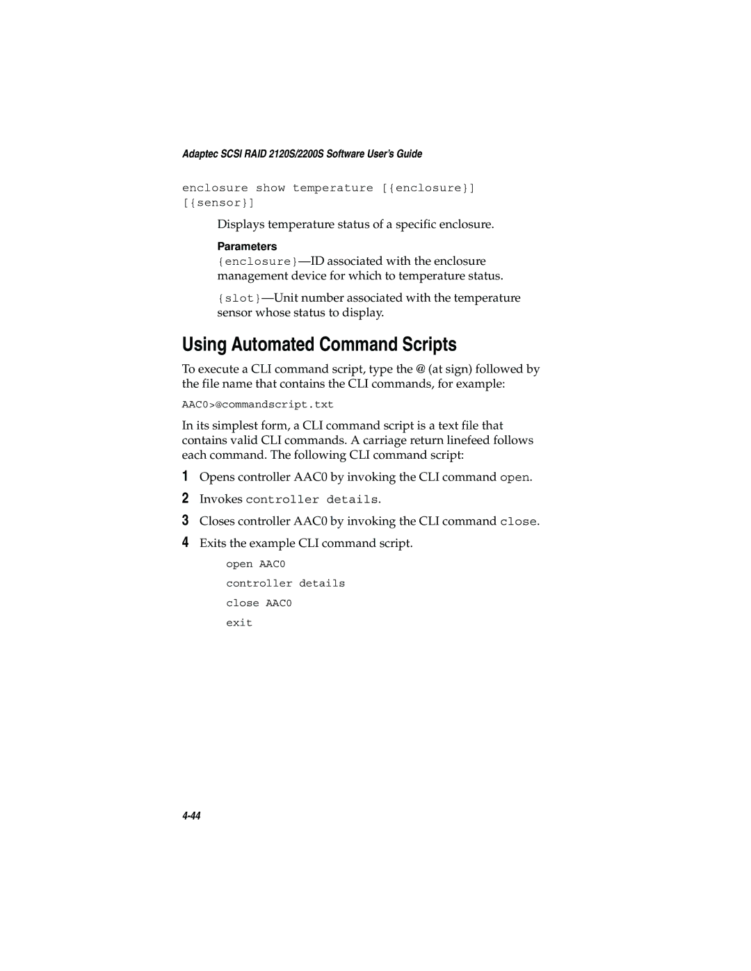 Adaptec 2120S, 2200S manual Using Automated Command Scripts 