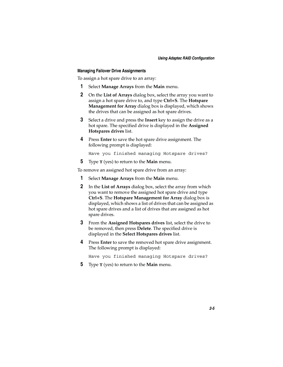 Adaptec 2200S, 2120S manual Managing Failover Drive Assignments 