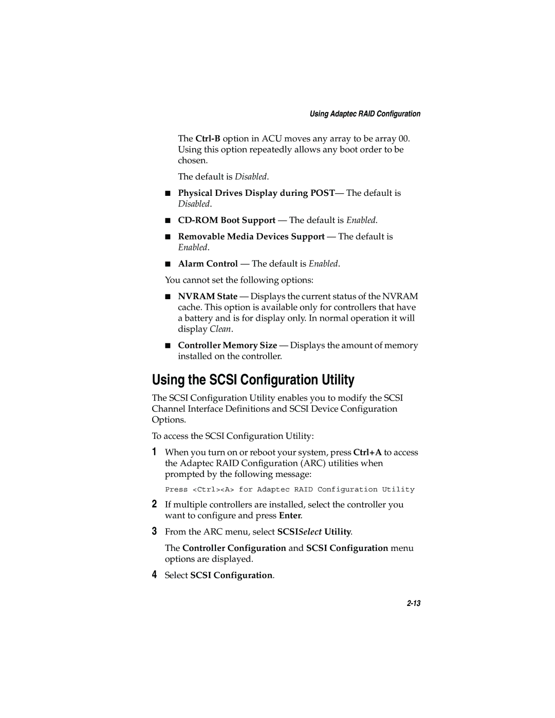 Adaptec 2200S, 2120S manual Using the Scsi Configuration Utility 