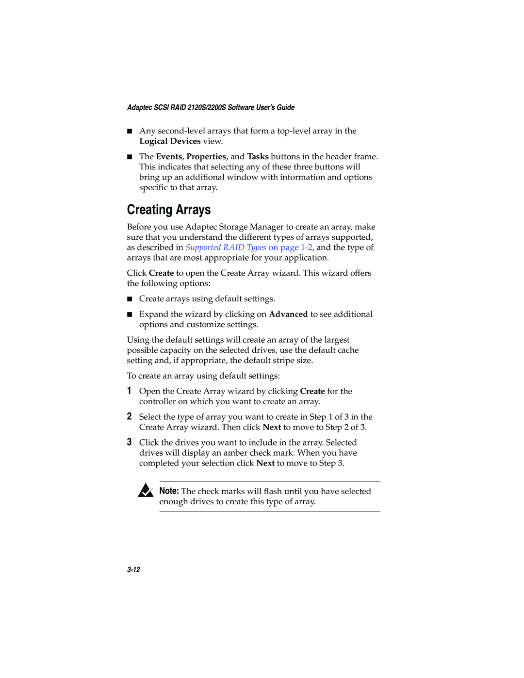 Adaptec 2120S, 2200S manual Creating Arrays 