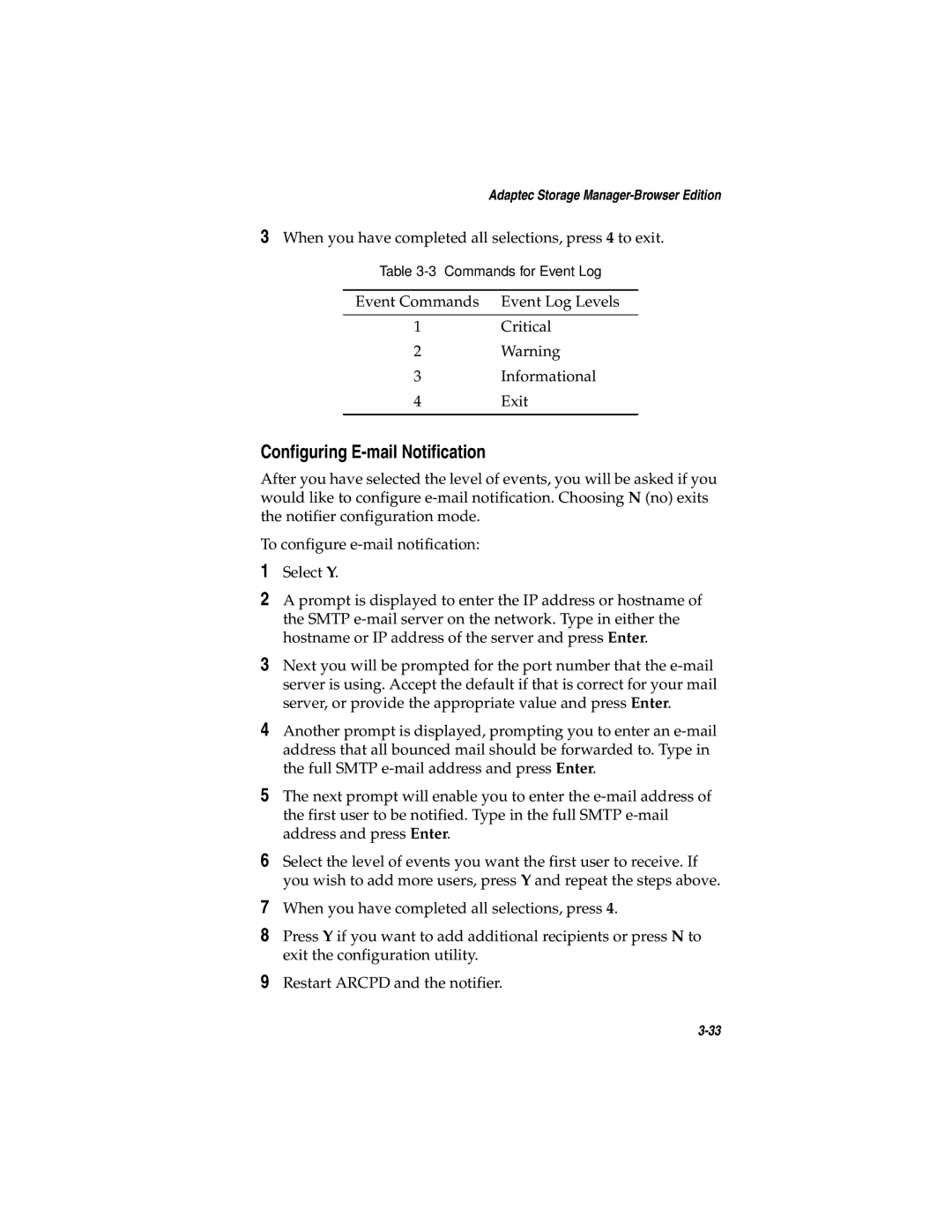 Adaptec 2200S, 2120S manual Configuring E-mail Notification 