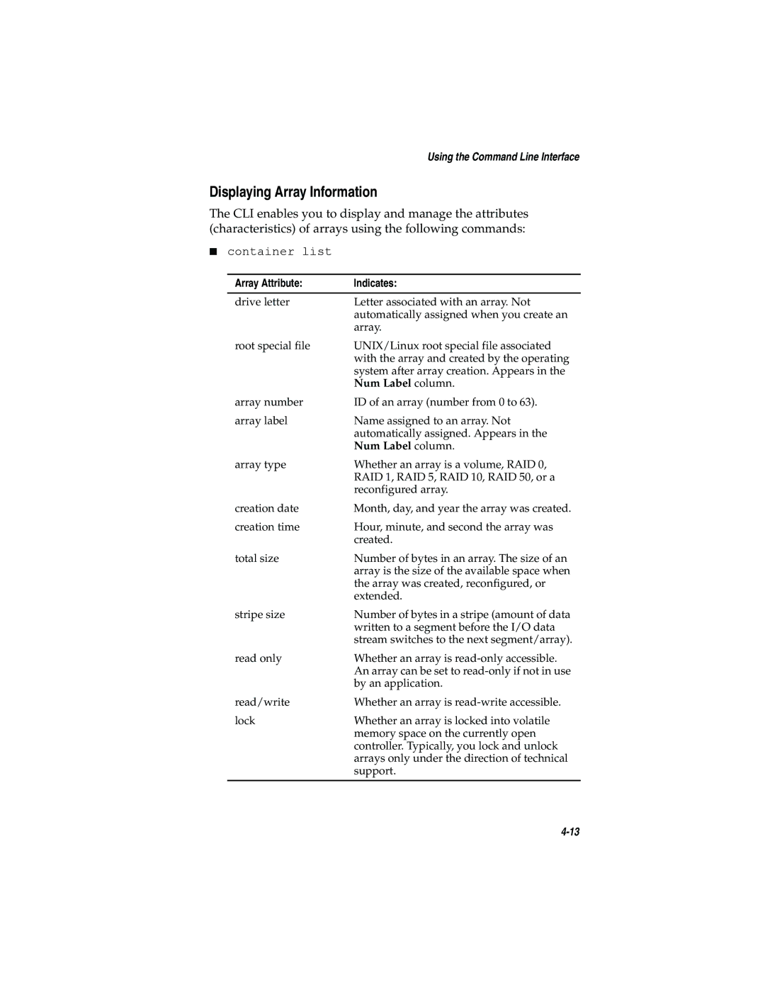 Adaptec 2200S, 2120S manual Displaying Array Information, Container list 