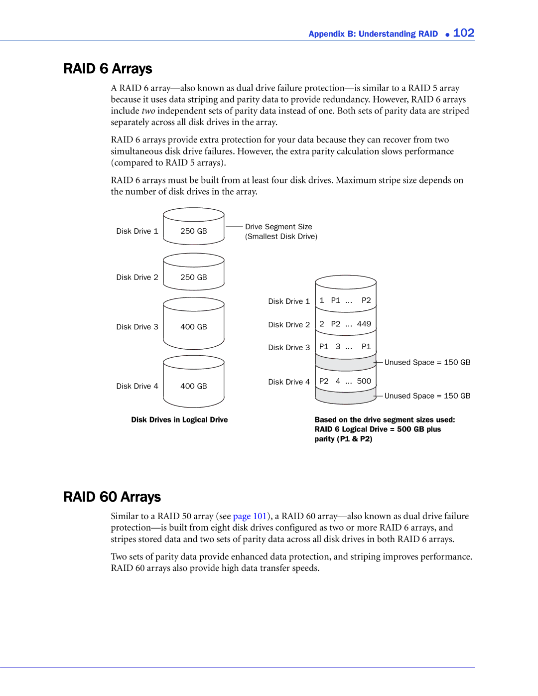 Adaptec 2268300R manual RAID 6 Arrays, RAID 60 Arrays 