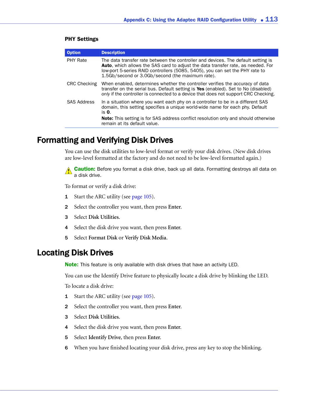 Adaptec 2268300R manual Formatting and Verifying Disk Drives, Locating Disk Drives 