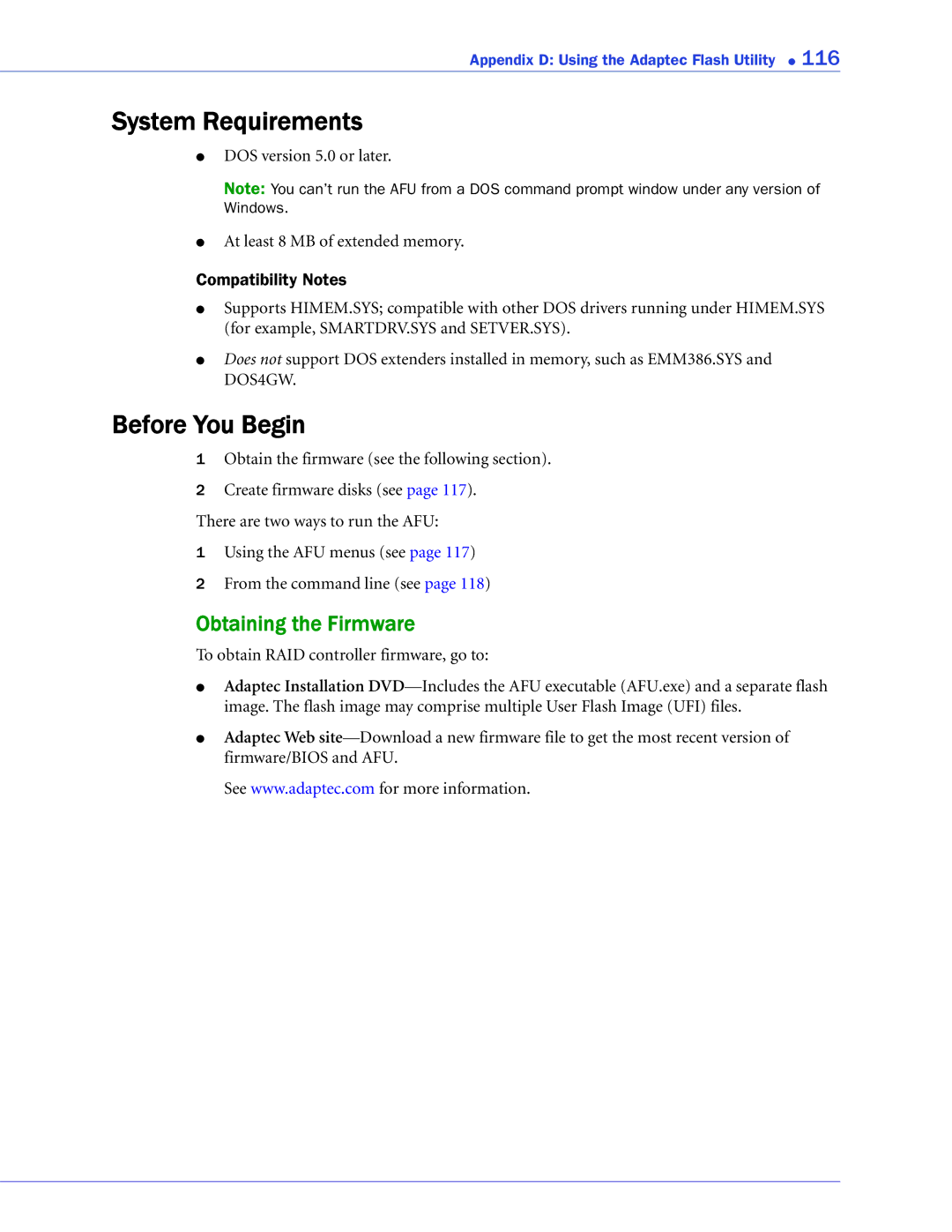 Adaptec 2268300R manual System Requirements, Obtaining the Firmware 