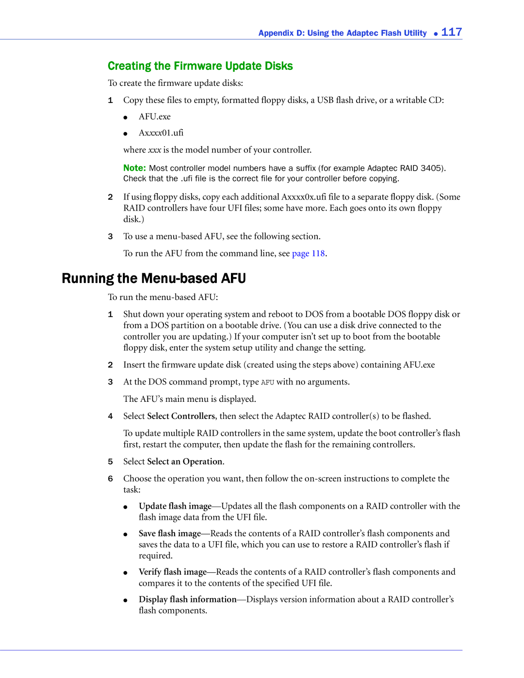 Adaptec 2268300R manual Running the Menu-based AFU, Creating the Firmware Update Disks 