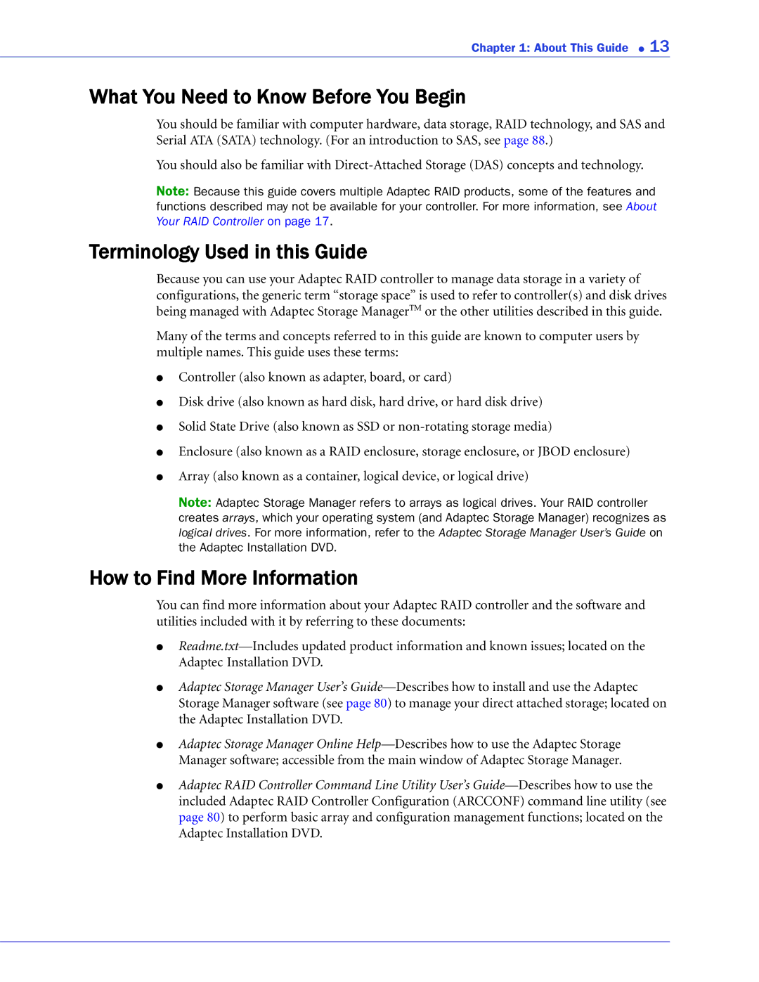 Adaptec 2268300R What You Need to Know Before You Begin, Terminology Used in this Guide, How to Find More Information 