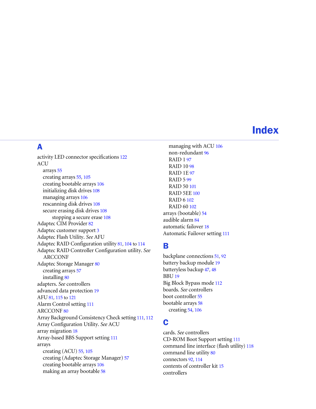 Adaptec 2268300R manual Index 