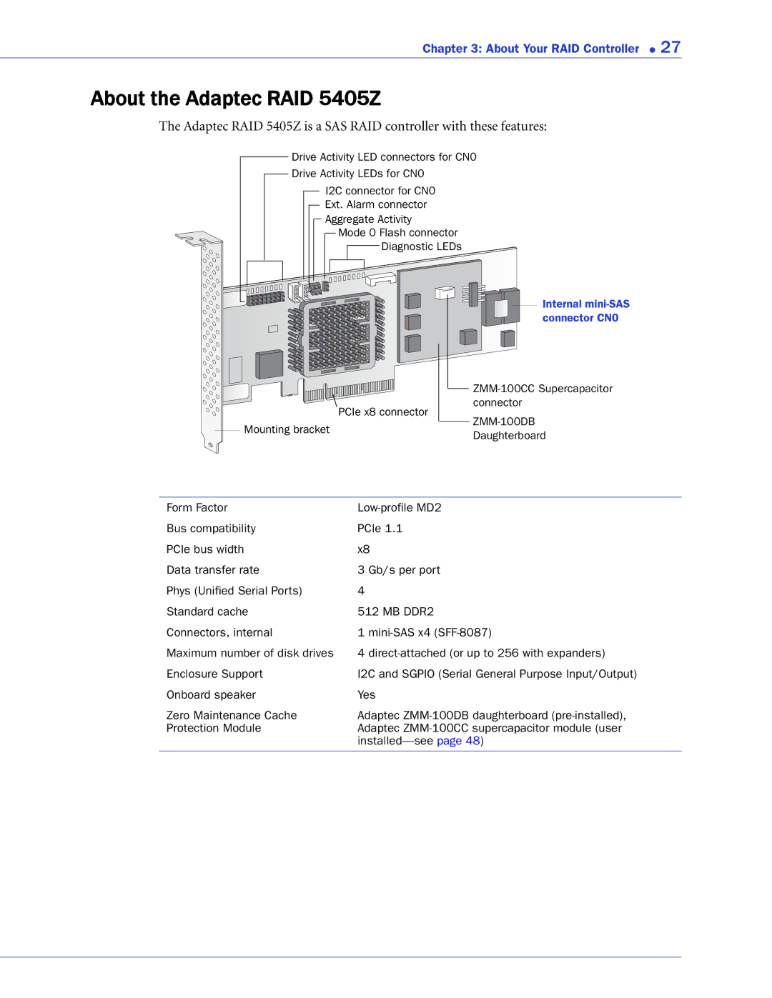 Adaptec 2268300R manual About the Adaptec RAID 5405Z 