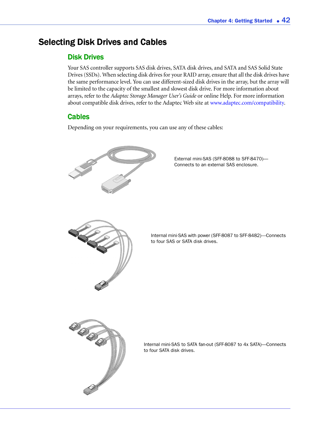 Adaptec 2268300R manual Selecting Disk Drives and Cables, Disk Drives Cables 